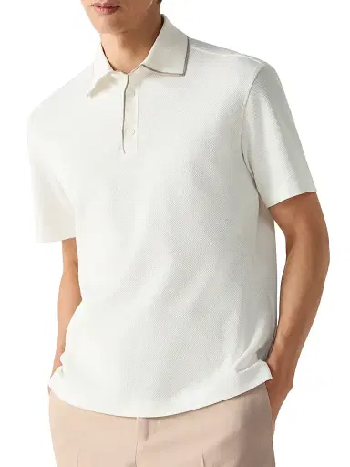 ZEGNA Men's Cotton and Silk Polo Shirt - White | Thumbnail 2 ZEGNA Men's Cotton and Silk Polo Shirt - White | Thumbnail 2