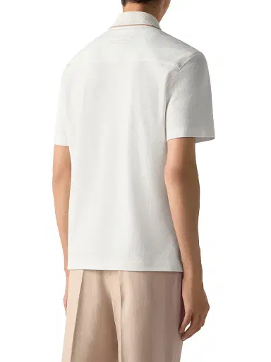 ZEGNA Men's Cotton and Silk Polo Shirt - White | Thumbnail 3 ZEGNA Men's Cotton and Silk Polo Shirt - White | Thumbnail 3
