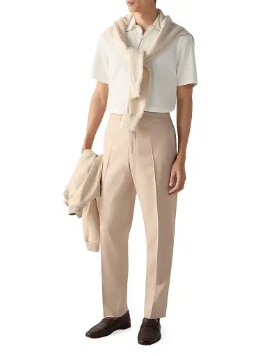 ZEGNA Men's Cotton and Silk Polo Shirt - White | Thumbnail 6 ZEGNA Men's Cotton and Silk Polo Shirt - White | Thumbnail 6