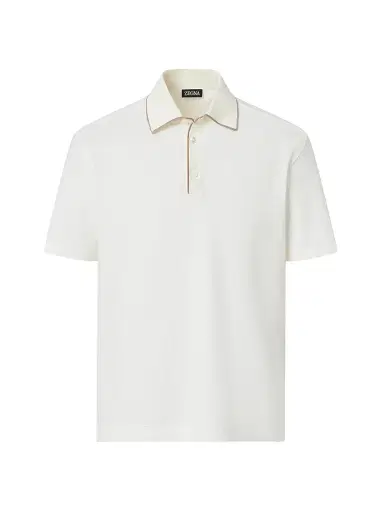 ZEGNA Men's Cotton and Silk Polo Shirt - White | Thumbnail 1 ZEGNA Men's Cotton and Silk Polo Shirt - White | Thumbnail 1
