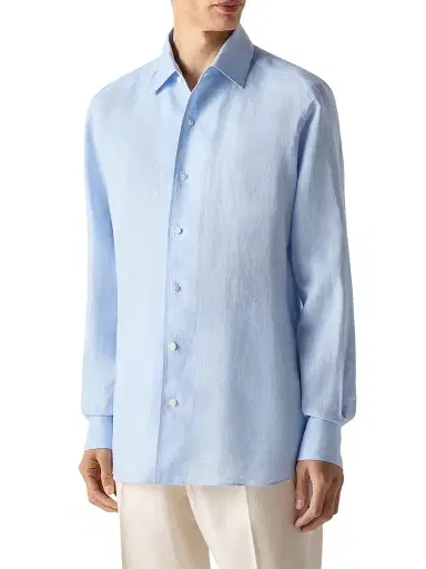 Zegna Men's Oasi Lino Shirt - Light Blue - Size XXXL | Thumbnail 2 Zegna Men's Oasi Lino Shirt - Light Blue - Size XXXL | Thumbnail 2