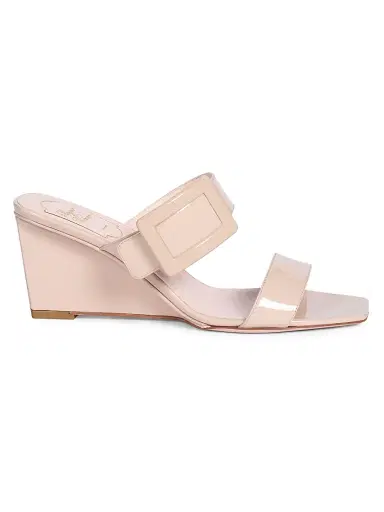 Roger Vivier Women's Belle Vivier 60MM Patent Leather Wedge Mules - Light Beige | Thumbnail 1 Roger Vivier Women's Belle Vivier 60MM Patent Leather Wedge Mules - Light Beige | Thumbnail 1