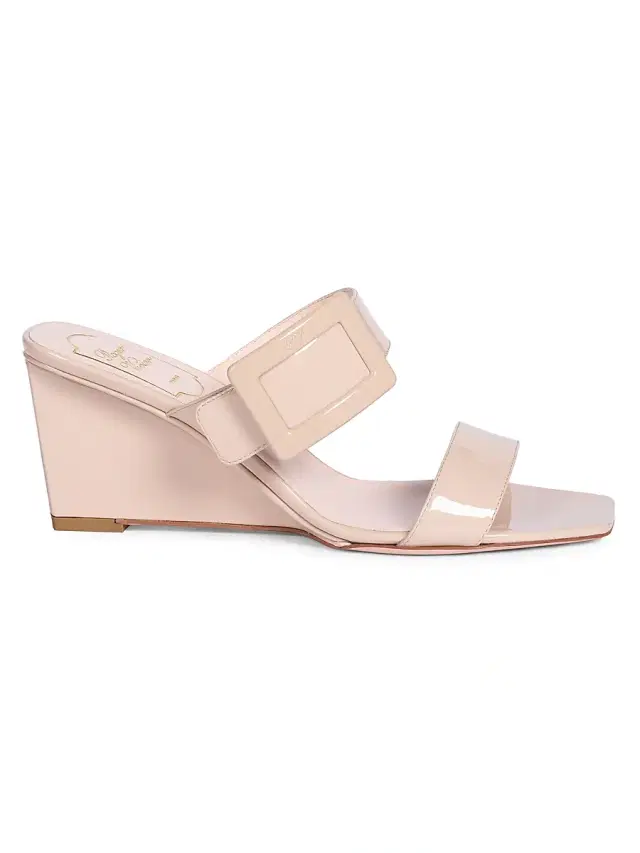 Roger Vivier Women's Belle Vivier 60MM Patent Leather Wedge Mules - Light Beige