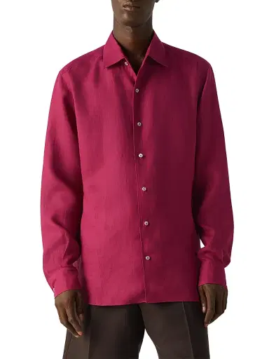 Zegna Men's Oasi Lino Shirt - Dark Pink - Size XXL | Thumbnail 2 Zegna Men's Oasi Lino Shirt - Dark Pink - Size XXL | Thumbnail 2