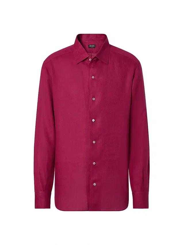 ZEGNA Men's Oasi Lino Shirt - Dark Pink