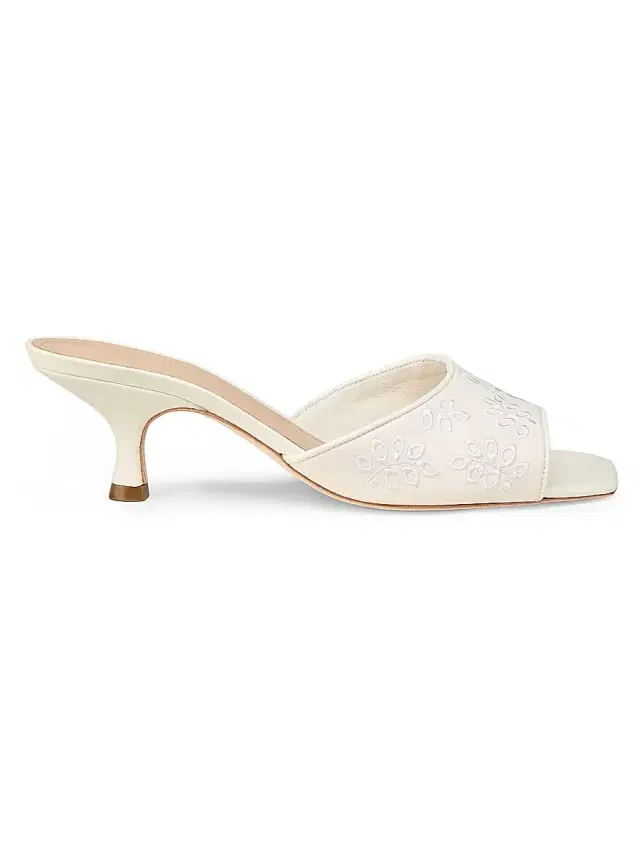 22élevé Women's 55MM Eyelet-Embroidered Mules - White Cotton Eyelet Fabric
