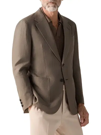 ZEGNA Men's Oasi Lino Flower Jacket - Dark Taupe | Thumbnail 1 ZEGNA Men's Oasi Lino Flower Jacket - Dark Taupe | Thumbnail 1