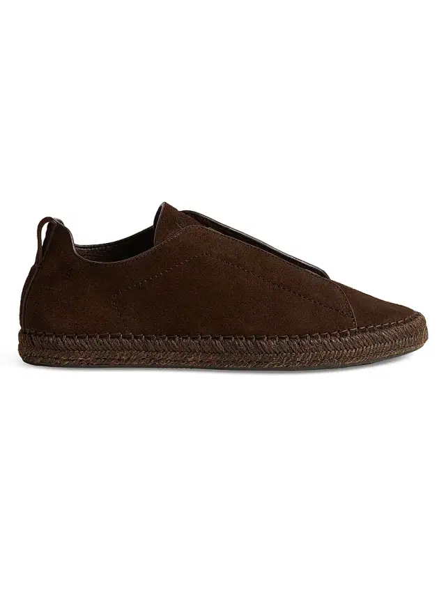 ZEGNA Men's Suede Triple Stitch Espadrille Sneakers - Dark Brown
