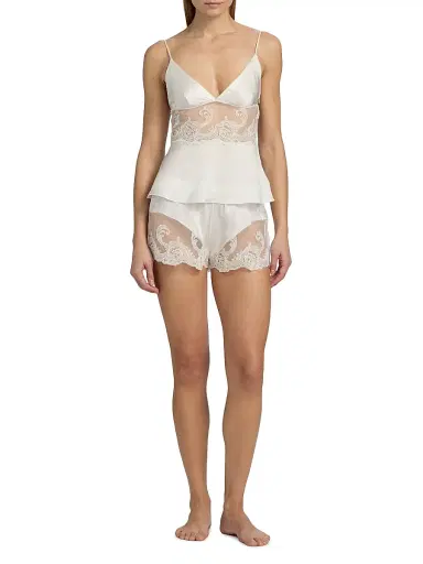 Kiki de Montparnasse Women's Voltaire Lace-Trim Stretch-Silk Shorts - Ivory - Size XL | Thumbnail 2