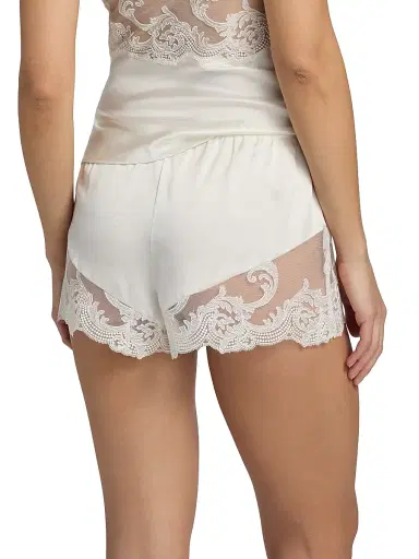 Kiki de Montparnasse Women's Voltaire Lace-Trim Stretch-Silk Shorts - Ivory - Size XL | Thumbnail 4
