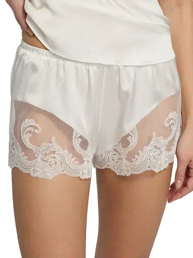 Kiki de Montparnasse Women's Voltaire Lace-Trim Stretch-Silk Shorts - Ivory - Size XL | Thumbnail 5