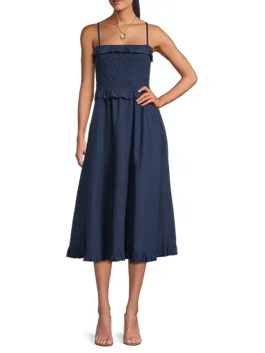 Ciao Lucia Women's Karine Shirred Cotton Poplin Midi-Dress - Navy - Size XL | Thumbnail 2