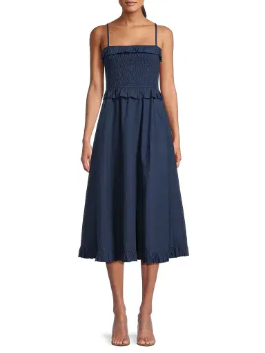 Ciao Lucia Women's Karine Shirred Cotton Poplin Midi-Dress - Navy - Size XL | Thumbnail 3