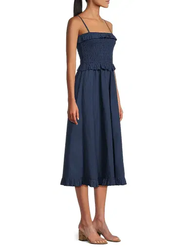 Ciao Lucia Women's Karine Shirred Cotton Poplin Midi-Dress - Navy - Size XL | Thumbnail 4