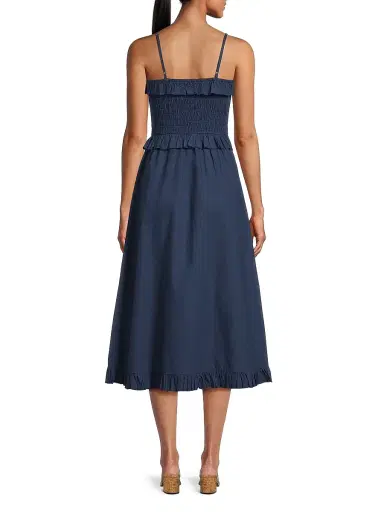 Ciao Lucia Women's Karine Shirred Cotton Poplin Midi-Dress - Navy - Size XL | Thumbnail 5