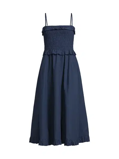 Ciao Lucia Women's Karine Shirred Cotton Poplin Midi-Dress - Navy - Size XL | Thumbnail 1
