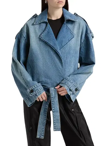 Brandon Maxwell Women's The Regan Denim Belted Trench Coat | Thumbnail 3 Brandon Maxwell Women's The Regan Denim Belted Trench Coat | Thumbnail 3