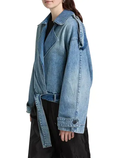 Brandon Maxwell Women's The Regan Denim Belted Trench Coat | Thumbnail 4 Brandon Maxwell Women's The Regan Denim Belted Trench Coat | Thumbnail 4