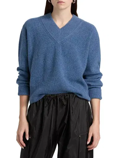 Brandon Maxwell Women's The Maris Cashmere Rib-Knit Sweater - Blue | Thumbnail 3 Brandon Maxwell Women's The Maris Cashmere Rib-Knit Sweater - Blue | Thumbnail 3