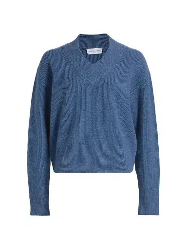 Brandon Maxwell Women's The Maris Cashmere Rib-Knit Sweater - Blue | Thumbnail 1 Brandon Maxwell Women's The Maris Cashmere Rib-Knit Sweater - Blue | Thumbnail 1