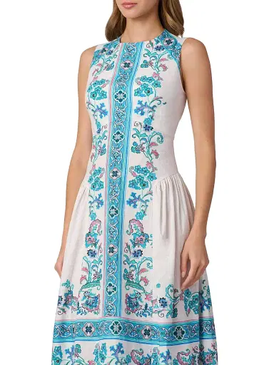 Shoshanna Women's Adele Floral Stretch-Cotton Midi-Dress - Sky Blue Multi - Size 14 | Thumbnail 4 Shoshanna Women's Adele Floral Stretch-Cotton Midi-Dress - Sky Blue Multi - Size 14 | Thumbnail 4