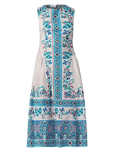 Shoshanna Women's Adele Floral Stretch-Cotton Midi-Dress - Sky Blue Multi - Size 14 | Thumbnail 1 Shoshanna Women's Adele Floral Stretch-Cotton Midi-Dress - Sky Blue Multi - Size 14 | Thumbnail 1