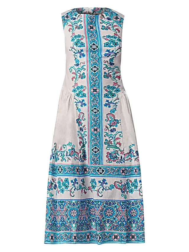 Women's Adele Floral Stretch-Cotton Midi-Dress - Sky Blue Multi