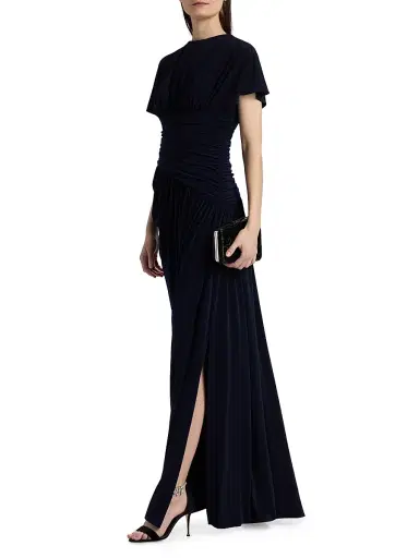Amsale Women's Draped Jersey Column Gown - Navy | Thumbnail 2