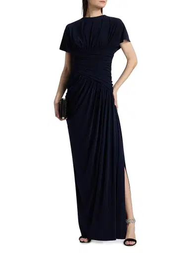 Amsale Women's Draped Jersey Column Gown - Navy | Thumbnail 3