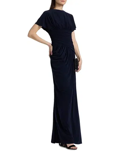 Amsale Women's Draped Jersey Column Gown - Navy | Thumbnail 4