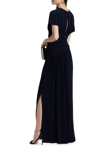 Amsale Women's Draped Jersey Column Gown - Navy | Thumbnail 5