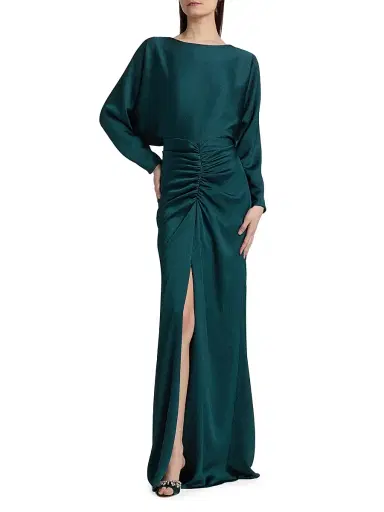Amsale Women's Pebbled Satin Dolman Column Gown - Petrol | Thumbnail 2