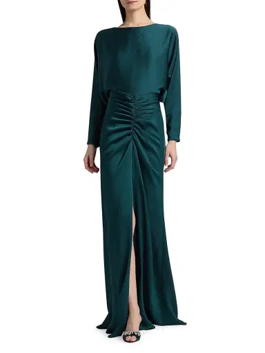 Amsale Women's Pebbled Satin Dolman Column Gown - Petrol | Thumbnail 3