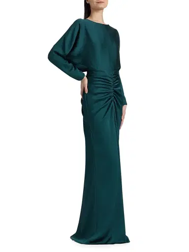 Amsale Women's Pebbled Satin Dolman Column Gown - Petrol | Thumbnail 4