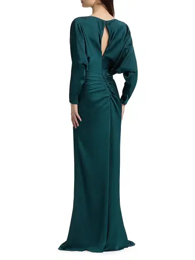 Amsale Women's Pebbled Satin Dolman Column Gown - Petrol | Thumbnail 5