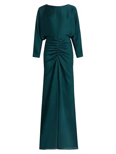 Amsale Women's Pebbled Satin Dolman Column Gown - Petrol | Thumbnail 1