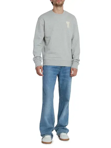 AMI Paris Men's Classic Cotton Crewneck Sweatshirt - Gris Cend Chine Blanc | Thumbnail 2