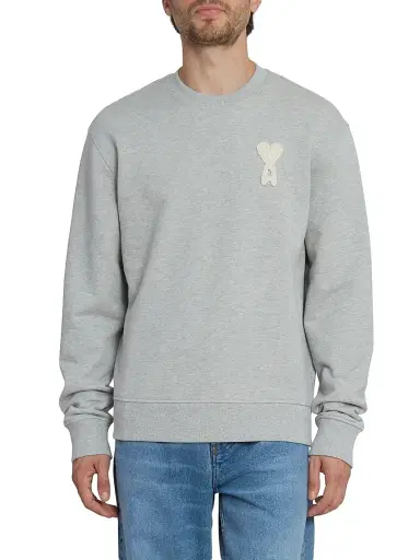 AMI Paris Men's Classic Cotton Crewneck Sweatshirt - Gris Cend Chine Blanc | Thumbnail 3