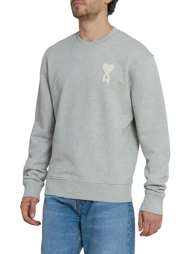 AMI Paris Men's Classic Cotton Crewneck Sweatshirt - Gris Cend Chine Blanc | Thumbnail 4