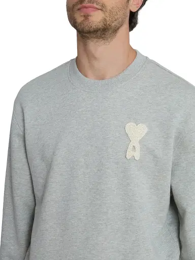 AMI Paris Men's Classic Cotton Crewneck Sweatshirt - Gris Cend Chine Blanc | Thumbnail 6