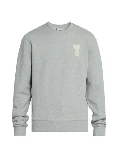 AMI Paris Men's Classic Cotton Crewneck Sweatshirt - Gris Cend Chine Blanc | Thumbnail 1
