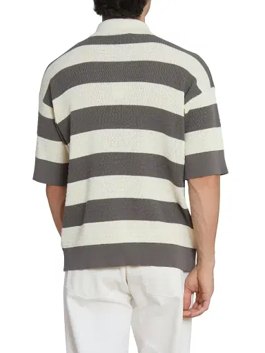 AMI PARIS Men's Rugby Stripe Cotton Polo Shirt | Thumbnail 5 AMI PARIS Men's Rugby Stripe Cotton Polo Shirt | Thumbnail 5