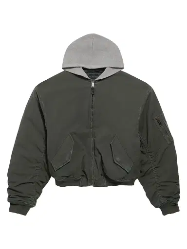 Balenciaga Men's Hooded Standard Bomber Jacket - Anthracite - Size Large | Thumbnail 1 Balenciaga Men's Hooded Standard Bomber Jacket - Anthracite - Size Large | Thumbnail 1