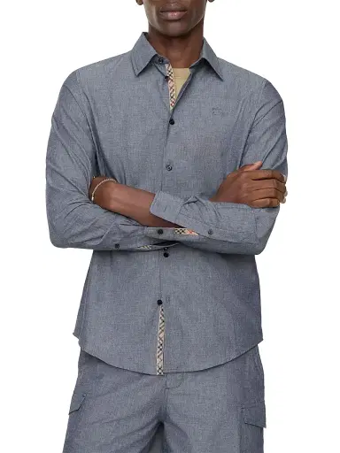 Burberry Men's Sam Cotton-Blend Regular-Fit Shirt - Bright Navy Chalk White - Size XL | Thumbnail 2 Burberry Men's Sam Cotton-Blend Regular-Fit Shirt - Bright Navy Chalk White - Size XL | Thumbnail 2