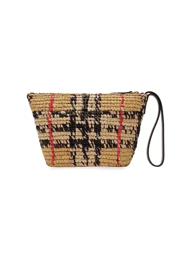 Burberry Women's Margate Small Check Raffia Pouch | Thumbnail 3