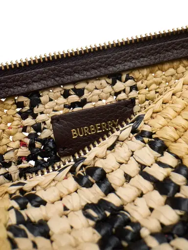 Burberry Women's Margate Small Check Raffia Pouch | Thumbnail 4