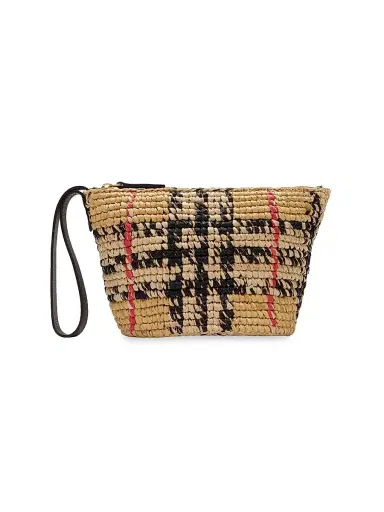 Burberry Women's Margate Small Check Raffia Pouch | Thumbnail 1