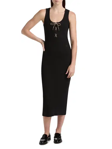 Burberry Women's Carlotta Stretch-Cotton Midi-Dress - Black - Size XXS | Thumbnail 3