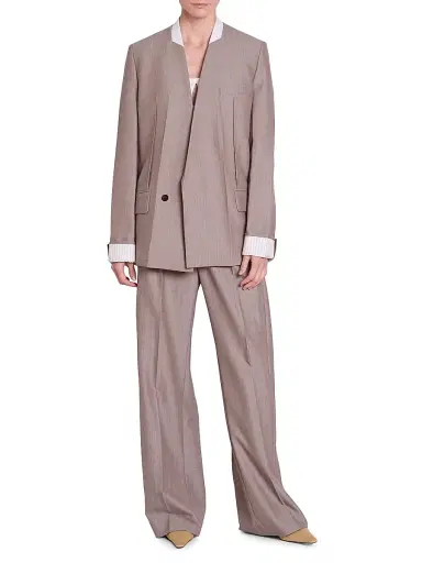 Victoria Beckham Women's Tailored Collarless Folded Wool Jacket - Limestone - Size 2 | Thumbnail 2