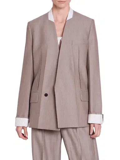 Victoria Beckham Women's Tailored Collarless Folded Wool Jacket - Limestone - Size 2 | Thumbnail 3